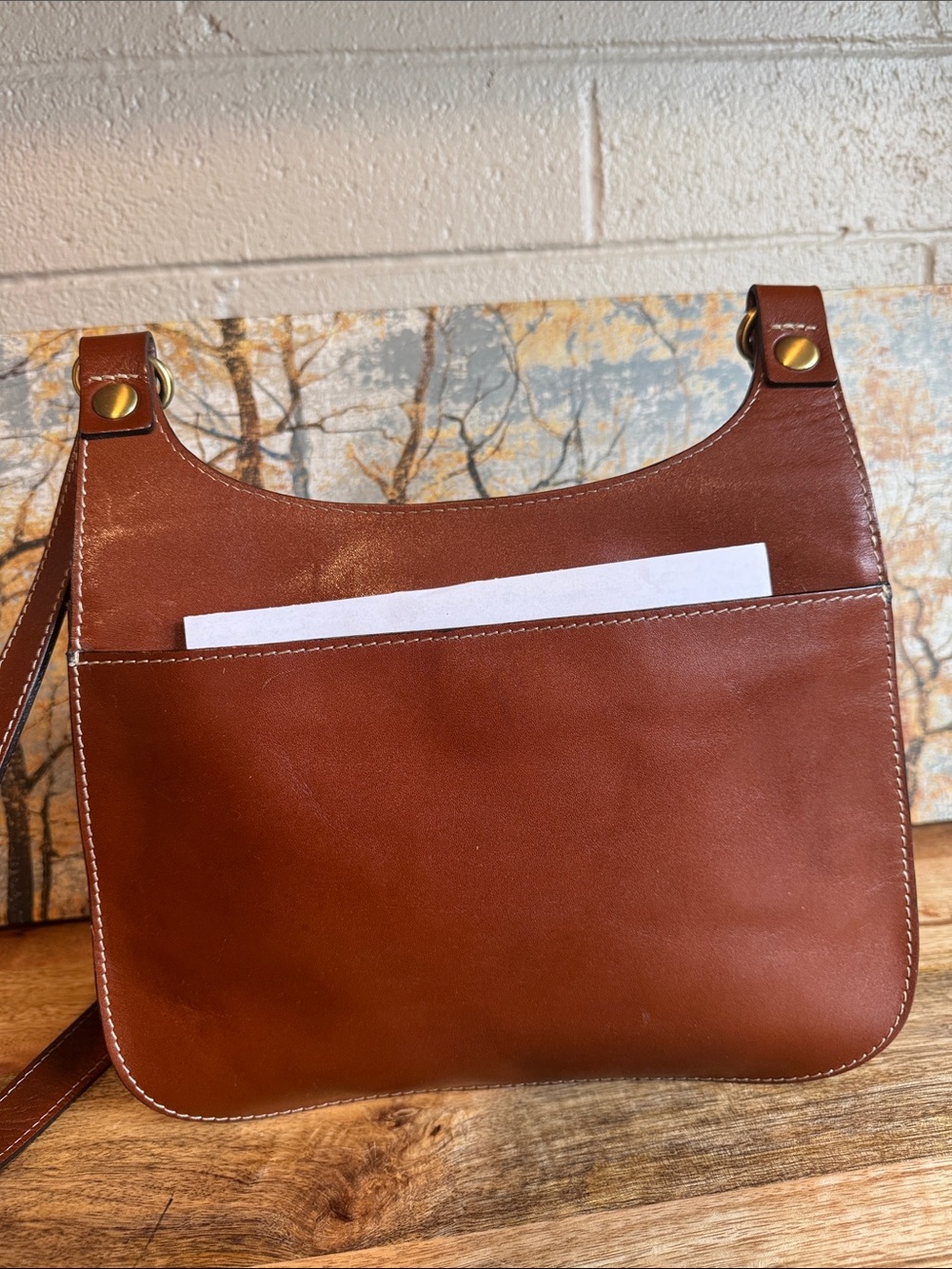 Patricia Nash British Tan Full Grain  Leather Crossbody / Saddle Bag Brass - Picture 4 of 16